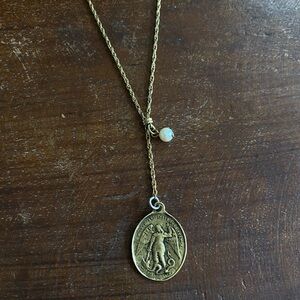 Vintage Gold Angel Necklace with Pearl Accent